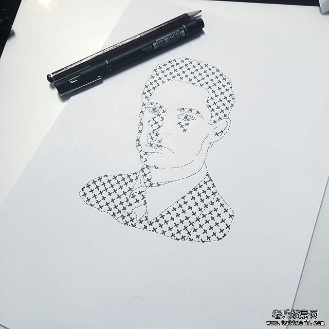 欧美点刺人像纹身图案手稿