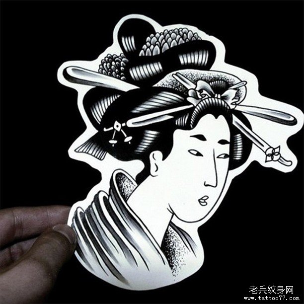 传统日式艺妓纹身图案手稿