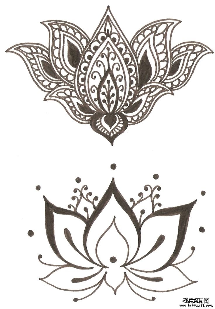 欧美梵花莲花纹身图案手稿