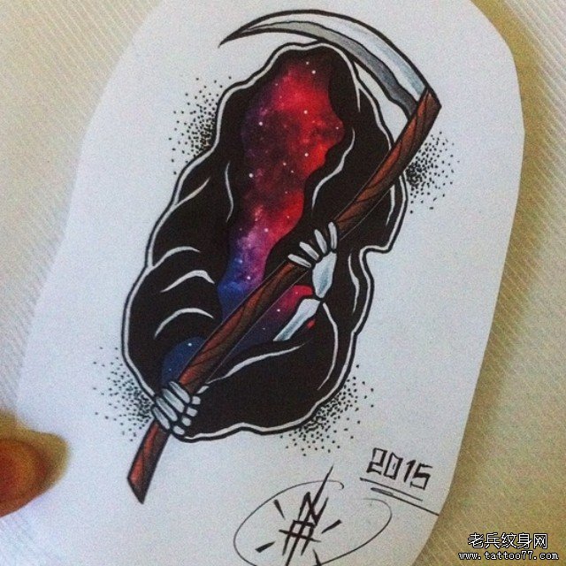 欧美死神星空遮盖纹身图案手稿