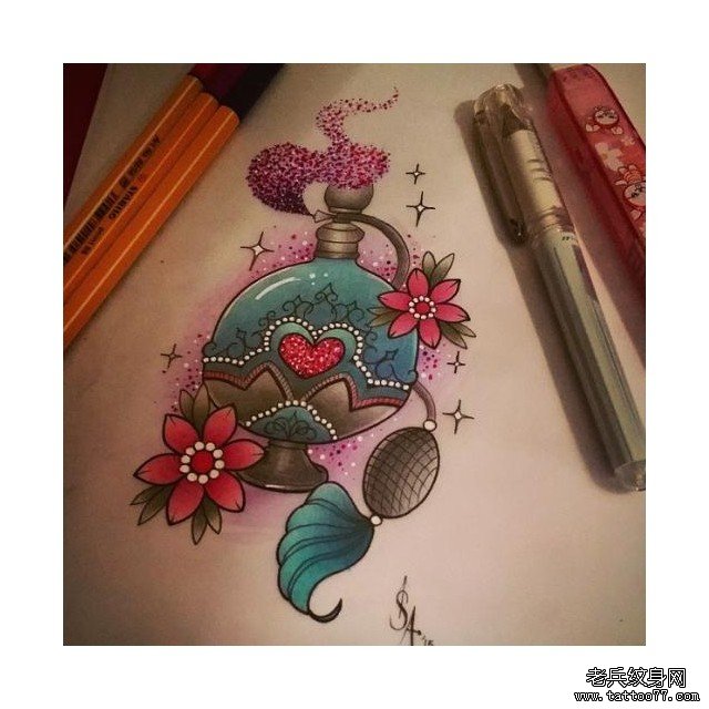 欧美香水纹身图案手稿