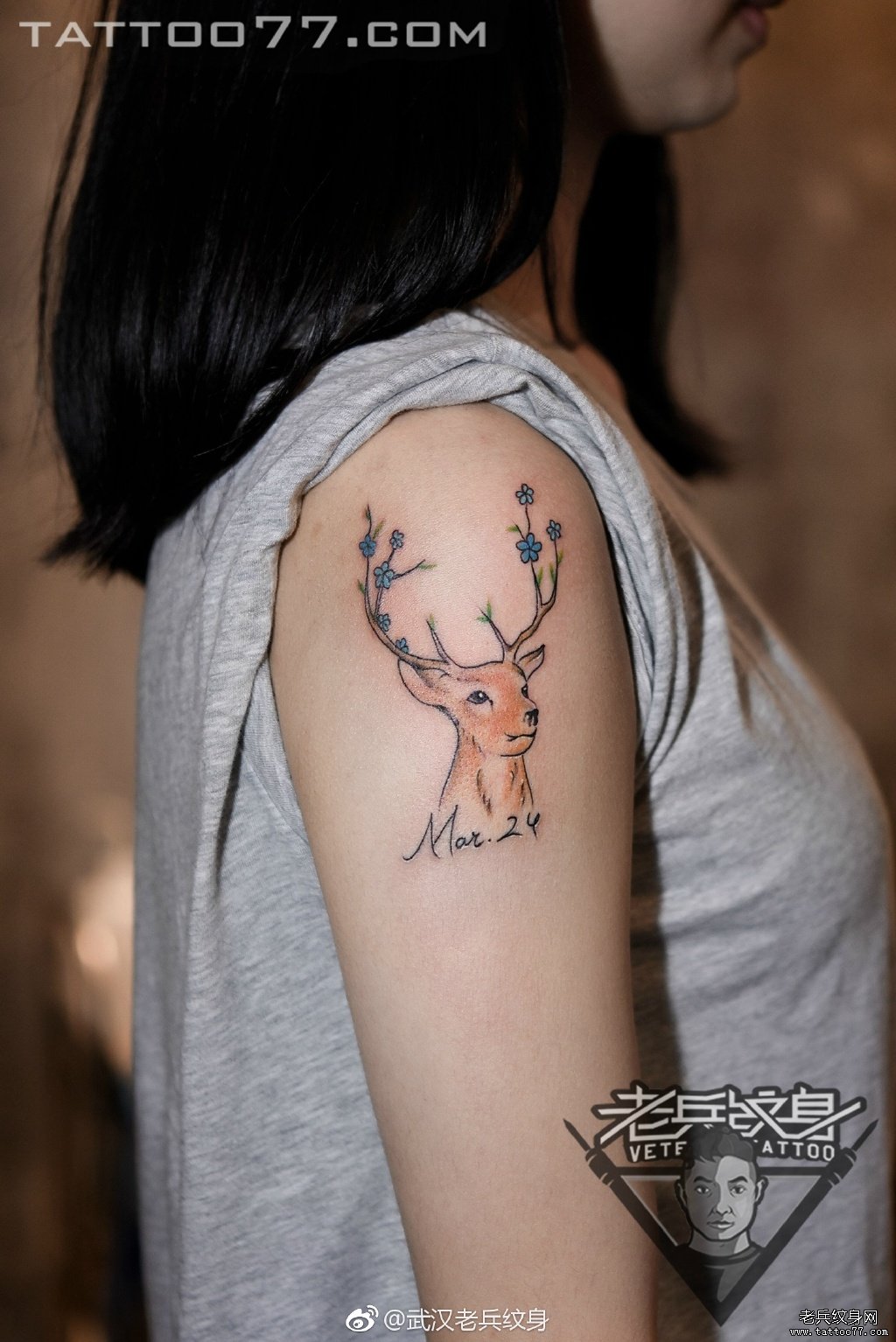 手臂可爱梅花鹿纹身图案作品