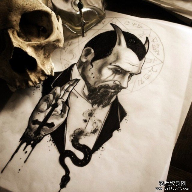 暗黑系欧美人物纹身图案手稿