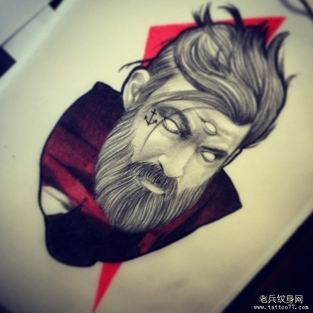欧美黑灰人像暗黑系纹身图案手稿