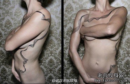 欧美抽象线条纹身图案