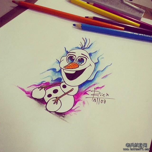 可爱泼墨雪人纹身图案手稿