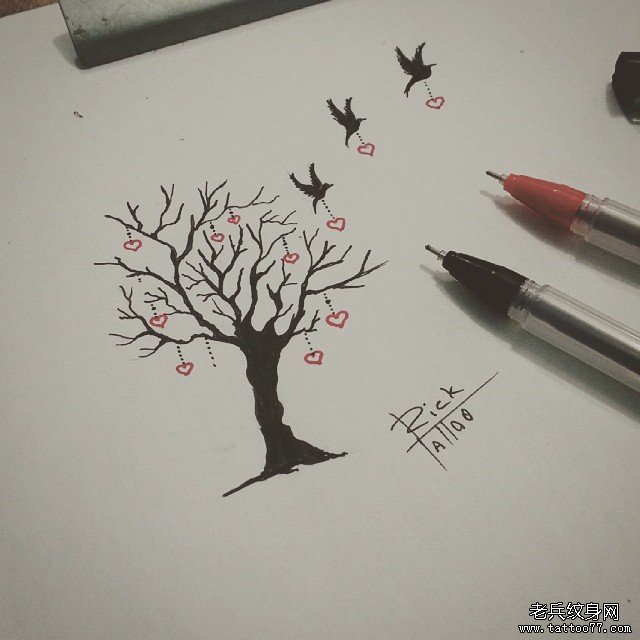 小清新树纹身图案手稿