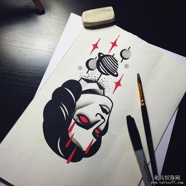 欧美暗黑系school女郎纹身图案手稿