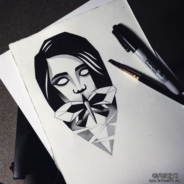 暗黑系女郎蝴蝶纹身图案手稿
