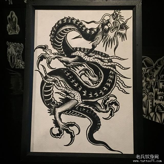 old school龙纹身图案手稿