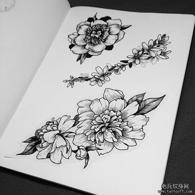 欧美花卉小清新纹身图案手稿