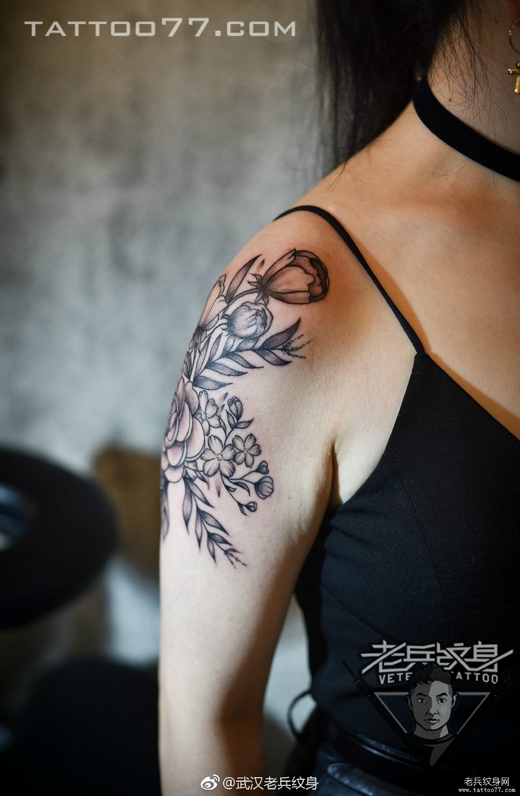 手臂玫瑰花纹身图案作品