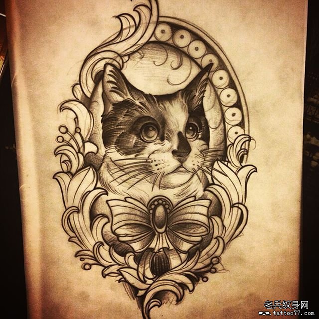 school欧美猫纹身图案手稿
