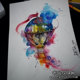 欧美泼墨彩色热气球纹身图案