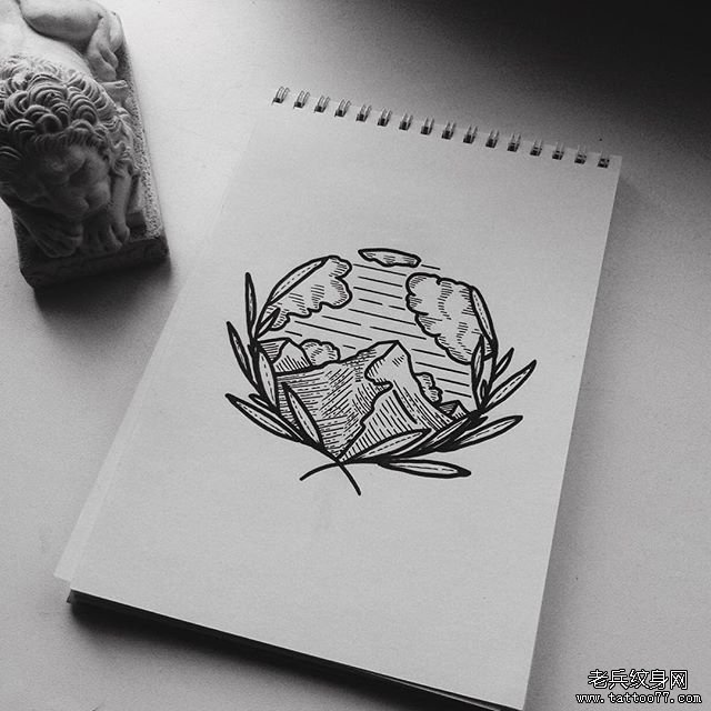 欧美山小清新线条纹身图案手稿