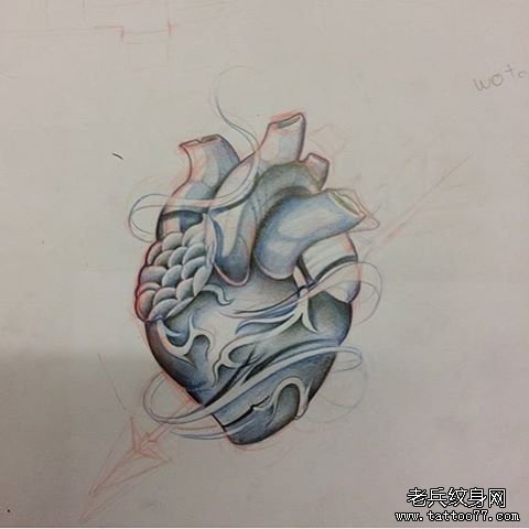 school心脏纹身图案手稿