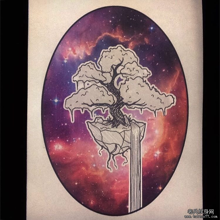 欧美星空树纹身图案手稿
