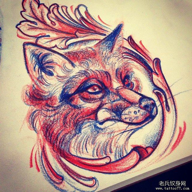 欧美狐狸纹身图案手稿