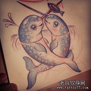 欧美小清新海豚纹身图案手稿
