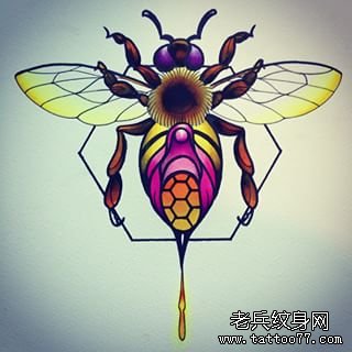 欧美蜜蜂school彩色纹身图案手稿