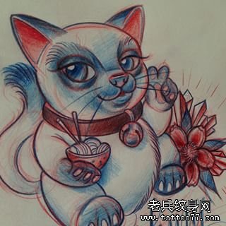 招财猫纹身图案手稿
