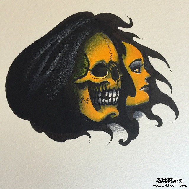 骷髅女郎遮盖纹身图案手稿