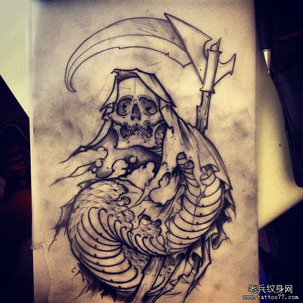 欧美死神纹身图案手稿