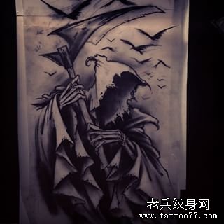 欧美纹身图案死神手稿