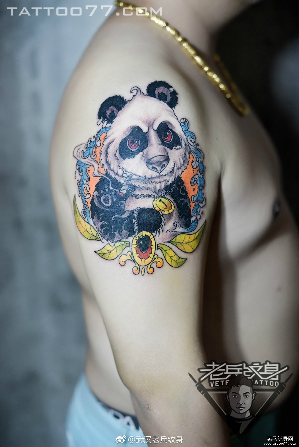大臂社会熊猫纹身图案作品