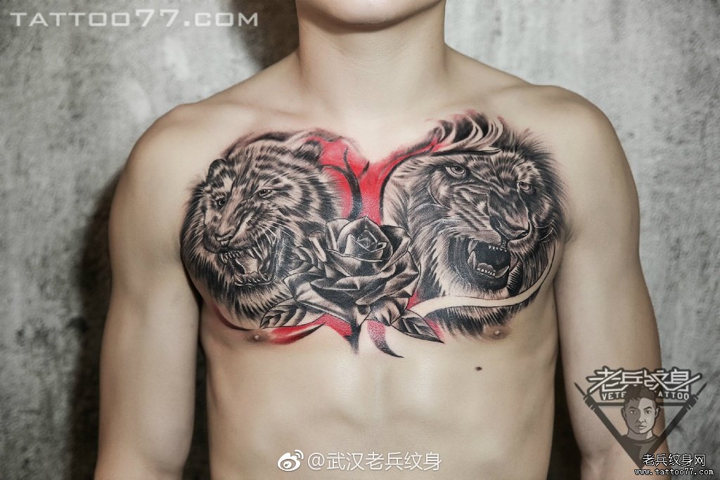 胸口老虎头纹身图案作品