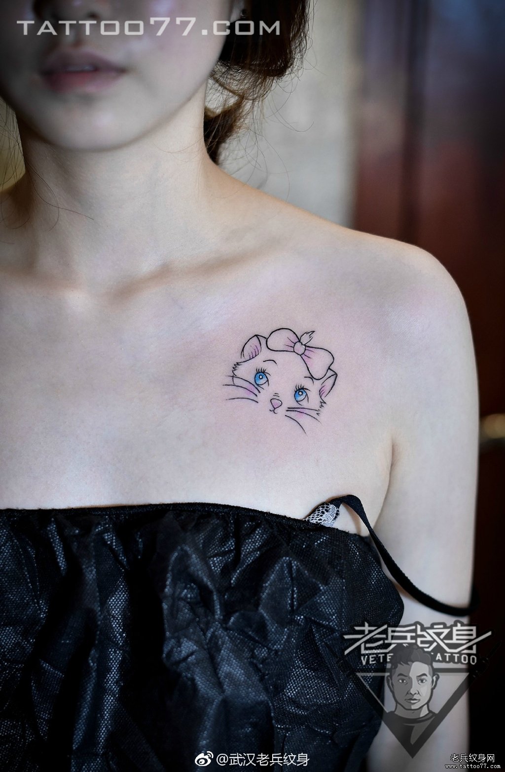 胸口可爱猫咪纹身图案作品