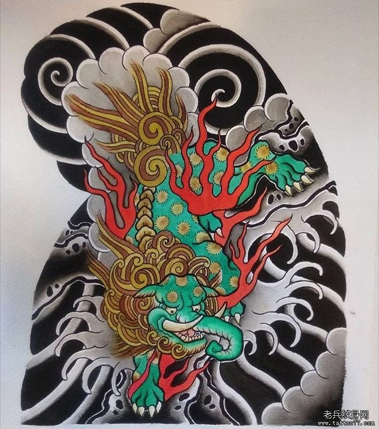 老传统食梦貘纹身图案手稿