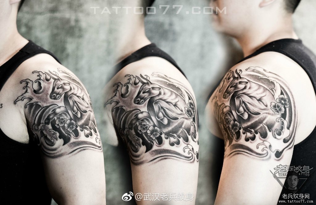 手臂金牛纹身图案作品