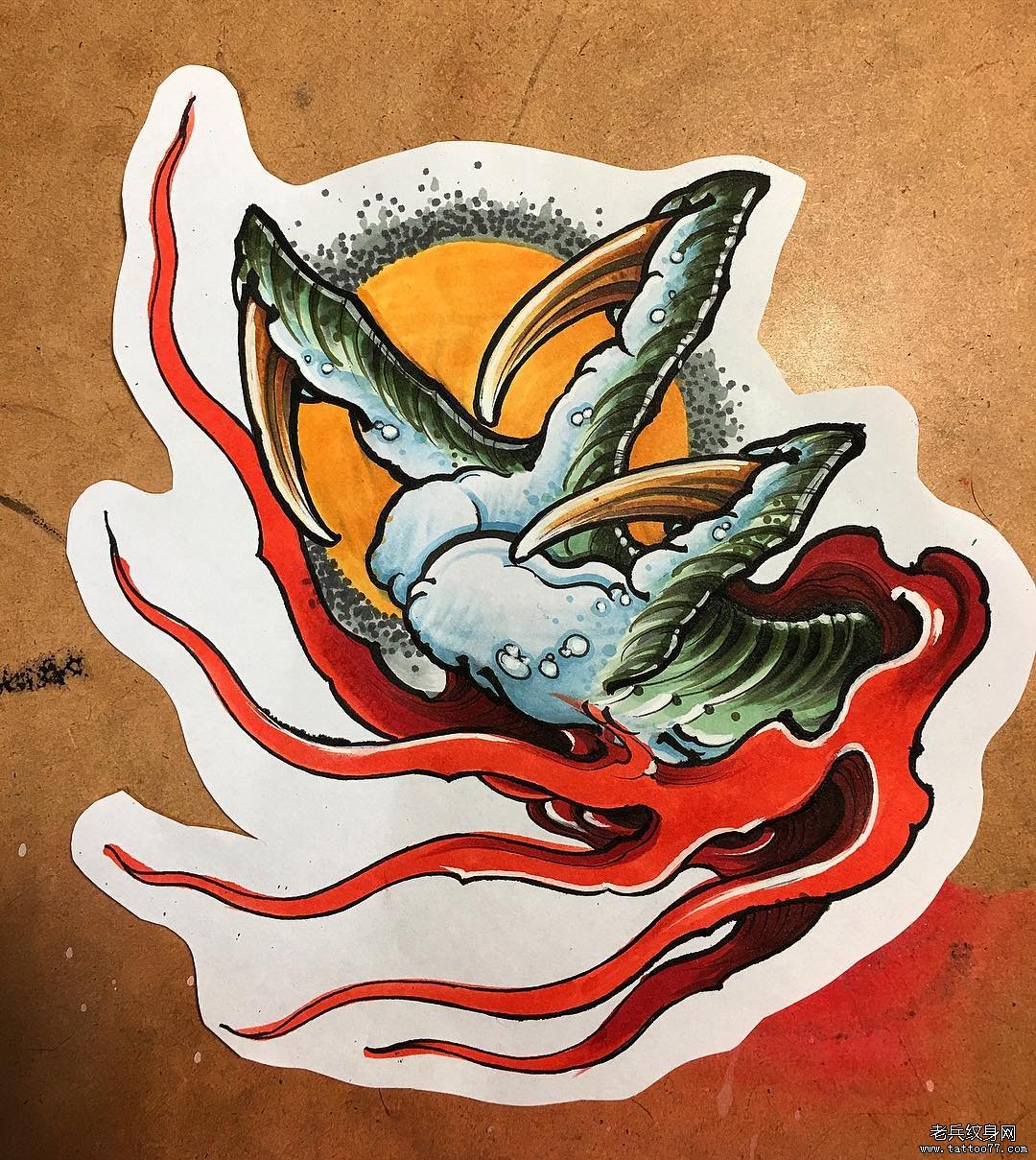 传统龙爪彩色纹身图案手稿