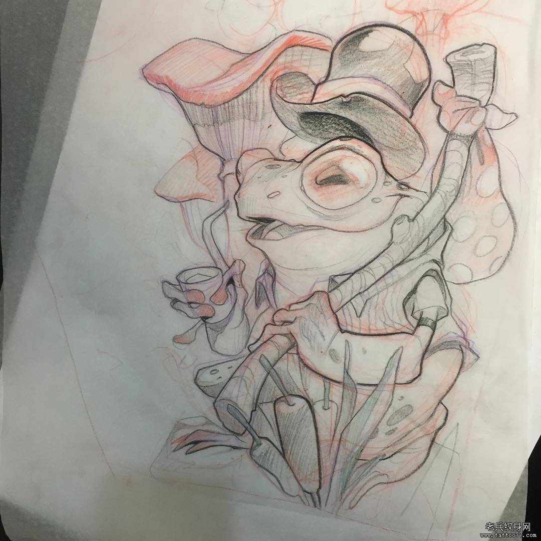欧美school青蛙纹身图案手稿