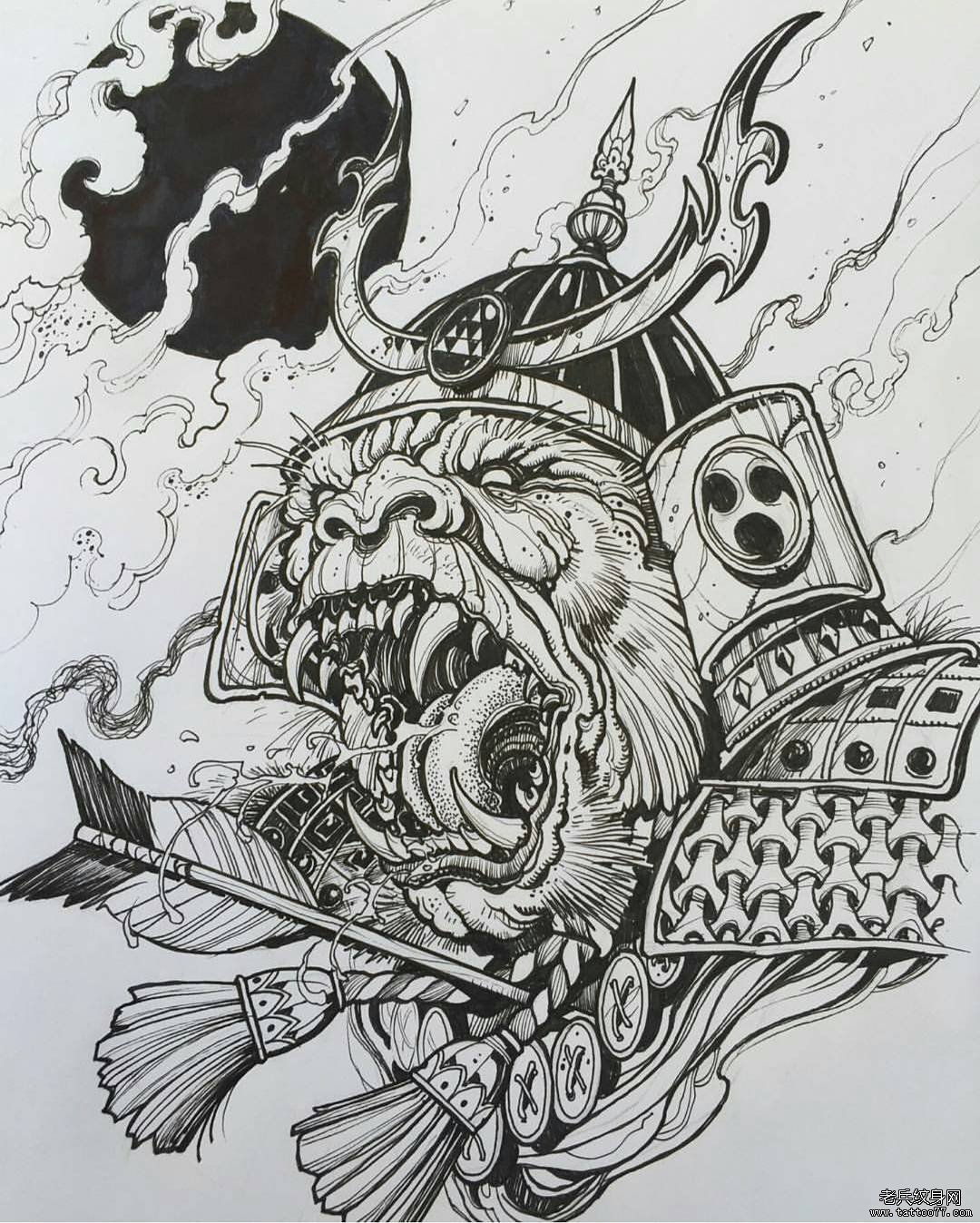 传统猩猩武士纹身图案手稿