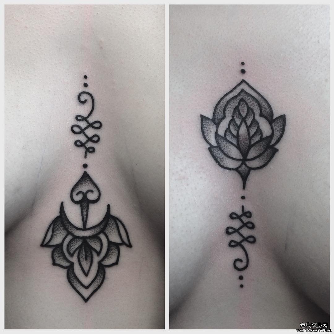 胸口莲花梵花小清新纹身图案