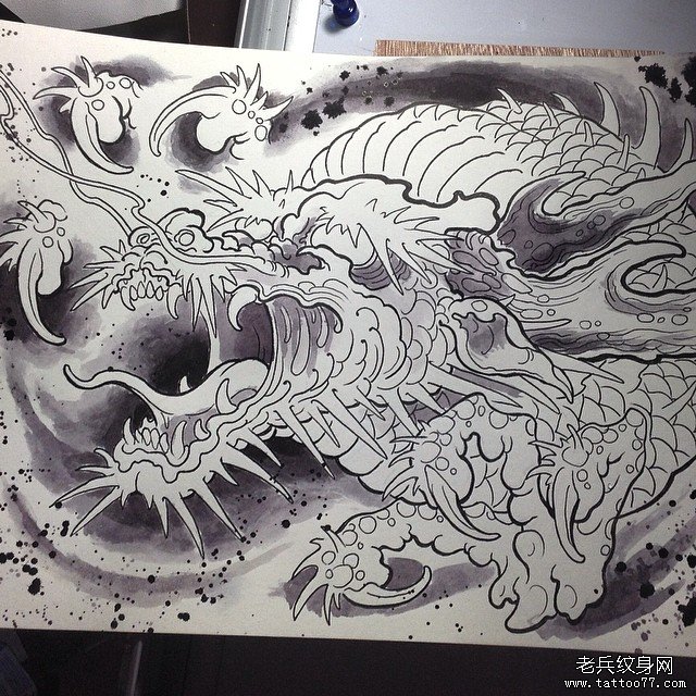 龙传统纹身图案手稿