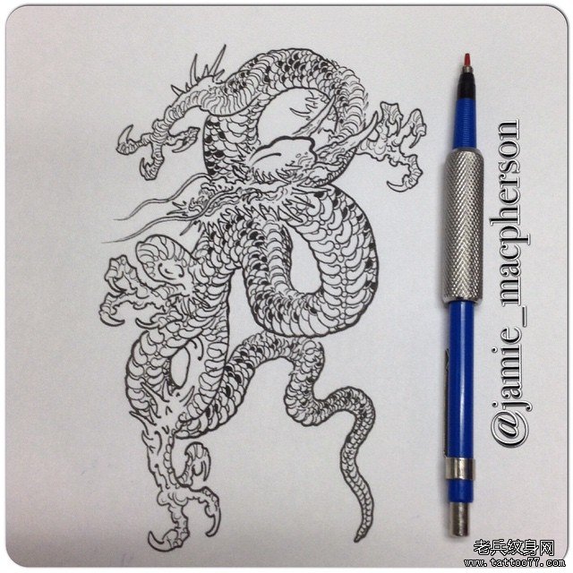 传统纹身龙图案线稿