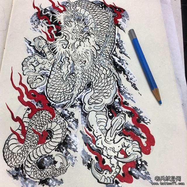 龙传统纹身图案手稿