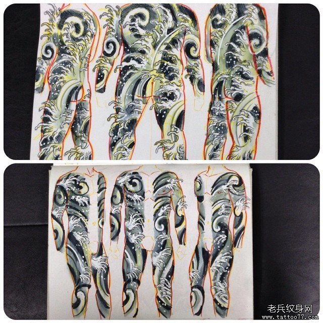 浪花纹身图案手稿