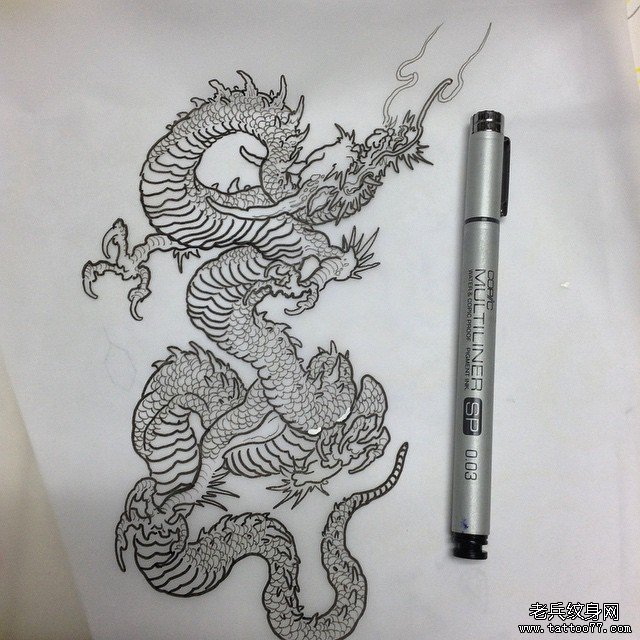 传统龙纹身线稿图案