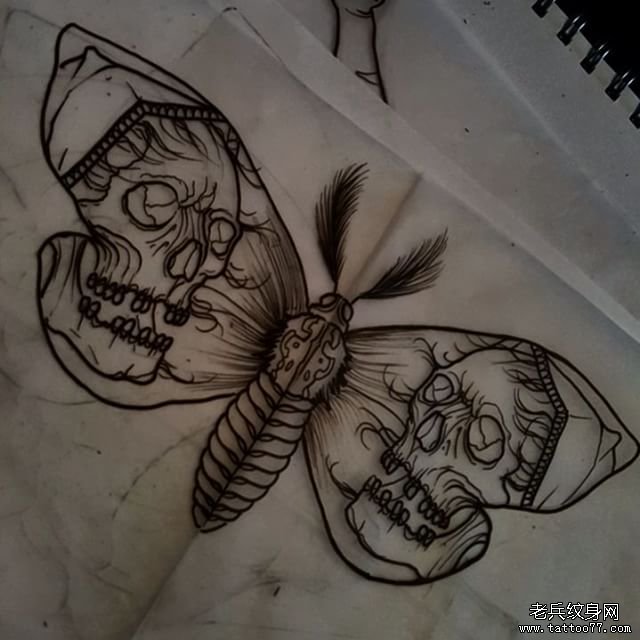 欧美骷髅飞蛾纹身图案线稿