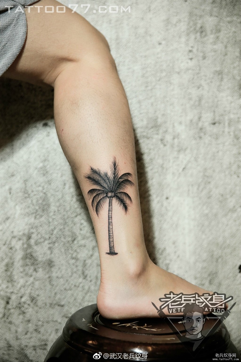 小腿椰树纹身图案作品