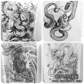 传统蛇纹身图案手稿