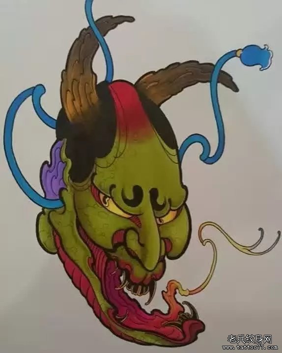 欧美彩色般若纹身图案手稿