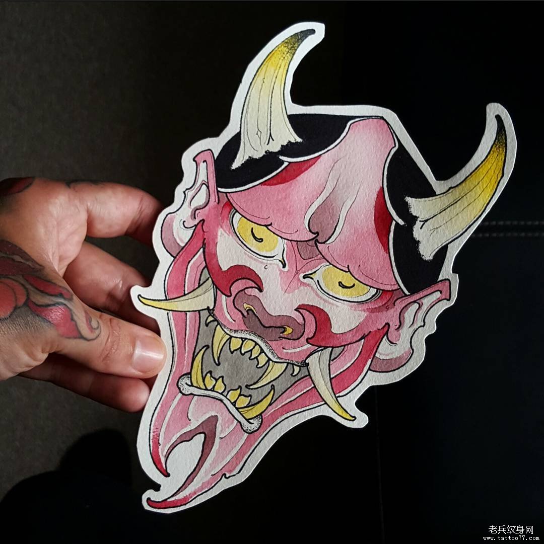 彩色日式传统纹身般若图案手稿
