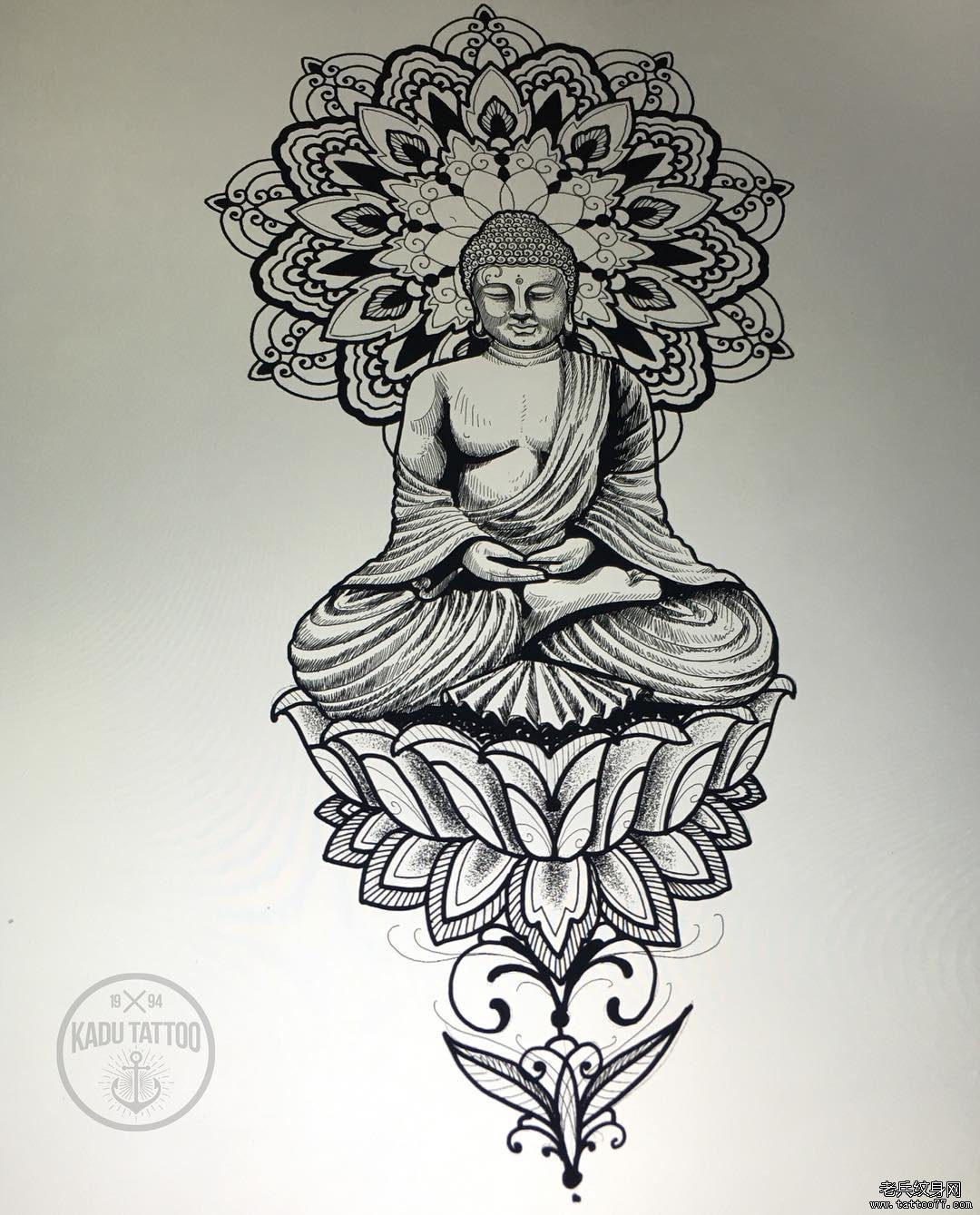 传统梵花佛纹身图案手稿
