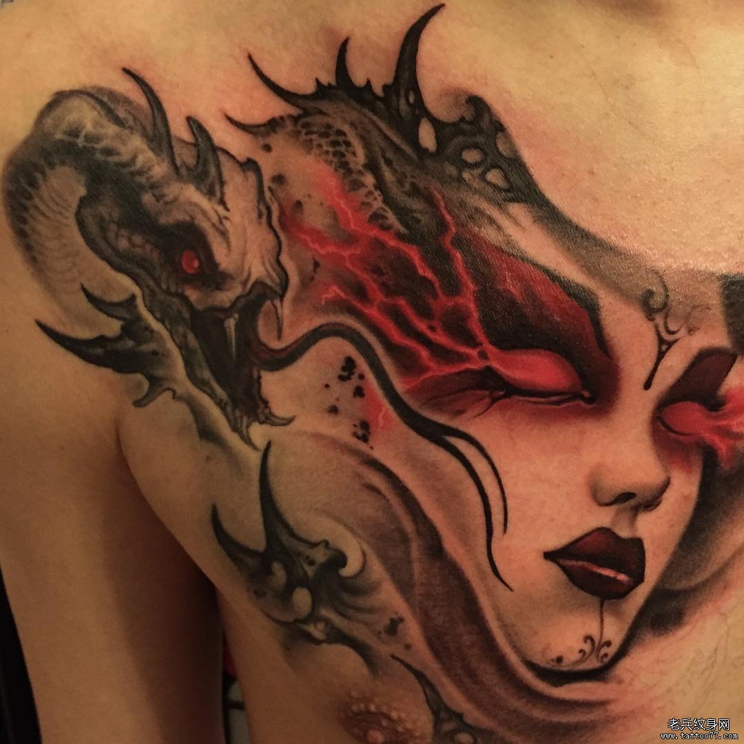欧美美杜莎黑灰纹身图案