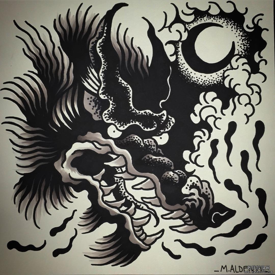 old school黑灰狼纹身图案手稿